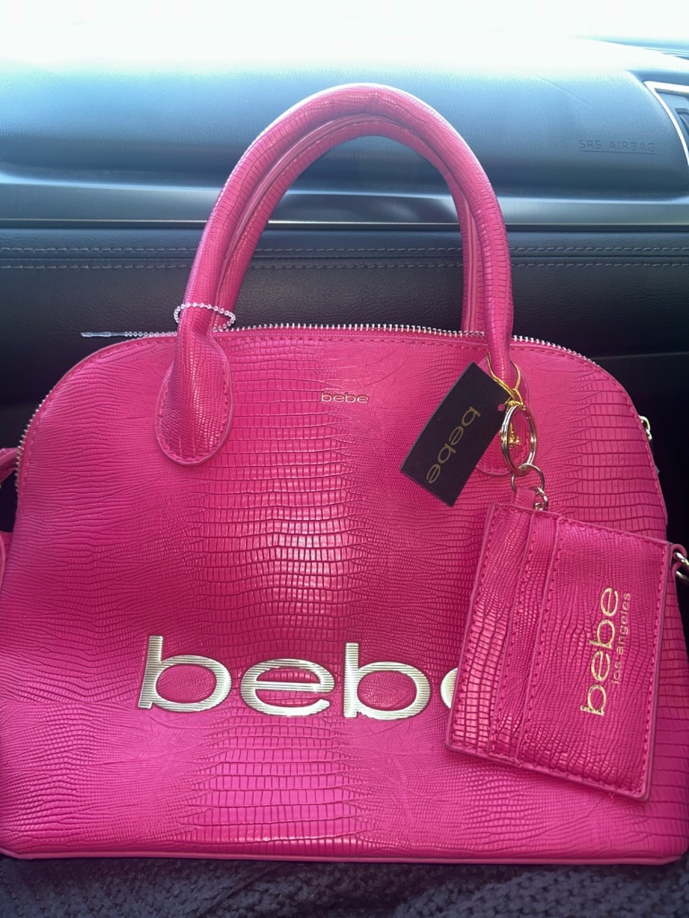 Bebe Hot Pink Textured Dome Satchel with Card Holder